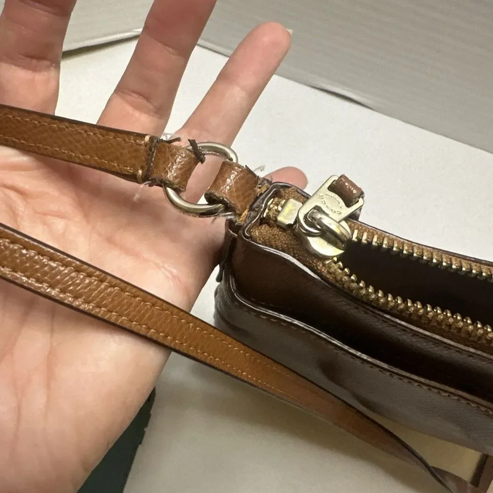 Coach Mini Rowan‎ File Pebbled Leather Crossbody Shoulder Handbag Purse Cognac